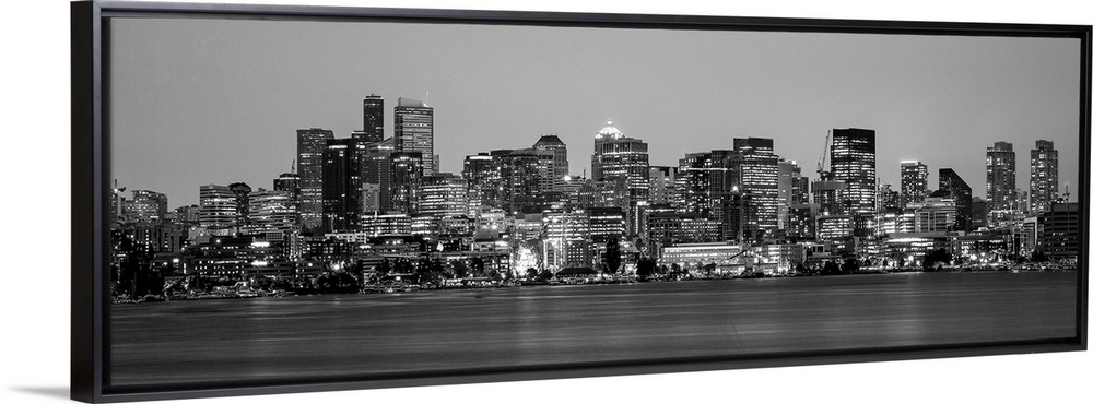 Panoramic view of Seattle's city skyline at night, Washington.