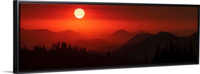 Panoramic View Of A Red Sky, Sequoia National Park, California