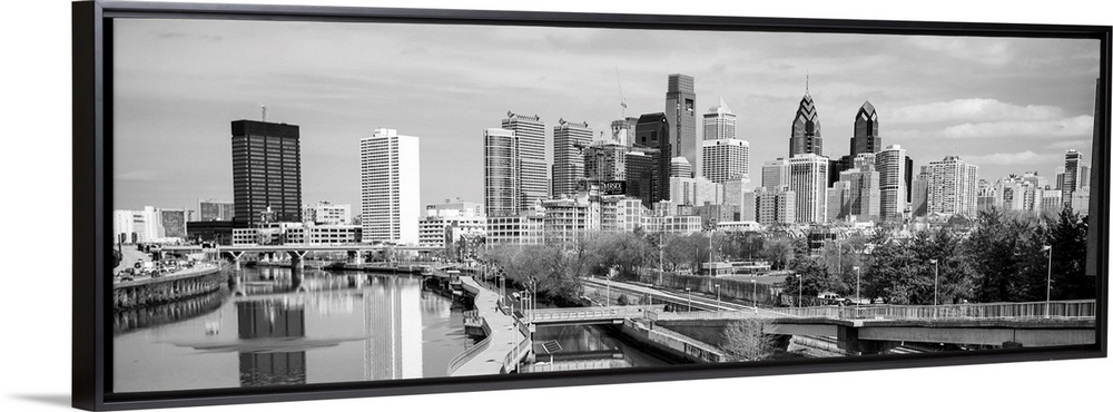 View of skyscrapers in Philadelphia, Pennsylvania, seen from the waterway.