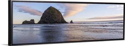 Pink and Purple Sunset at Haystack Rock, Cannon Beach, Oregon - Panoramic