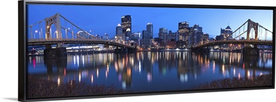 Pittsburgh City Skyline with Two of the Three Sisters Bridges at Night