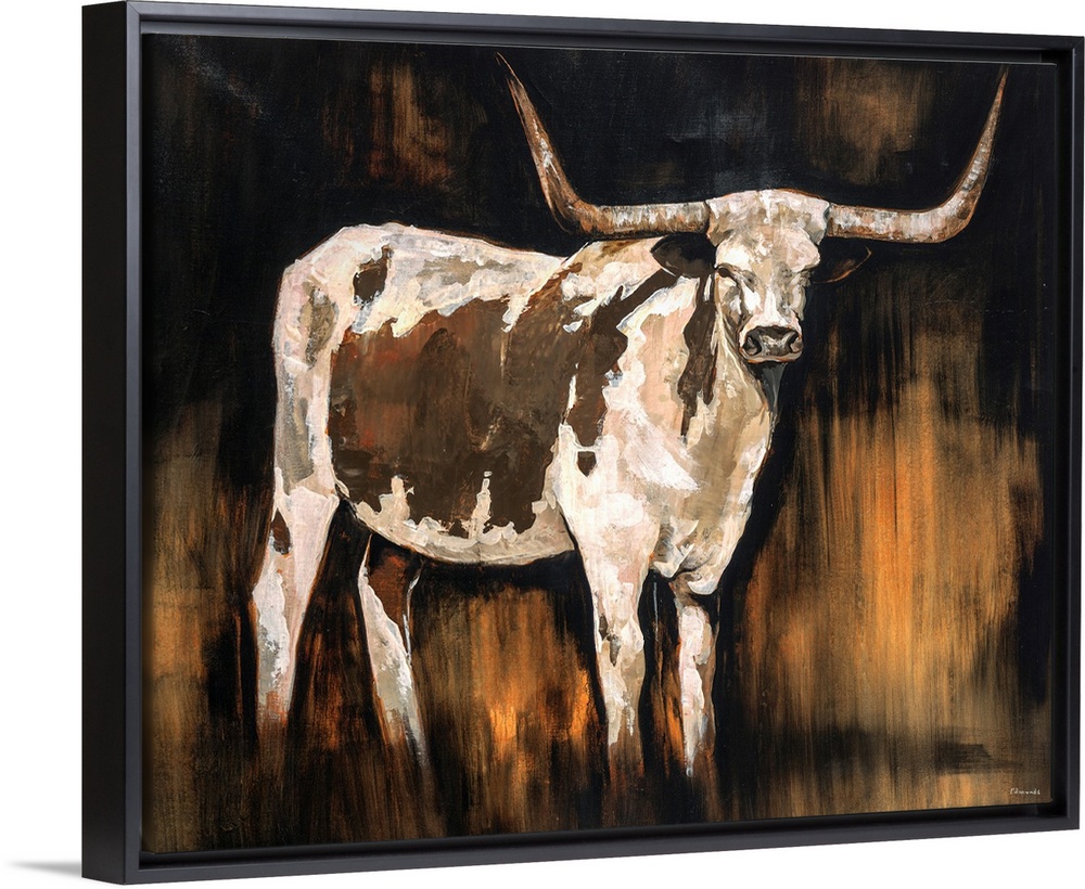 Earth-toned portrait of a Texas Longhorn.