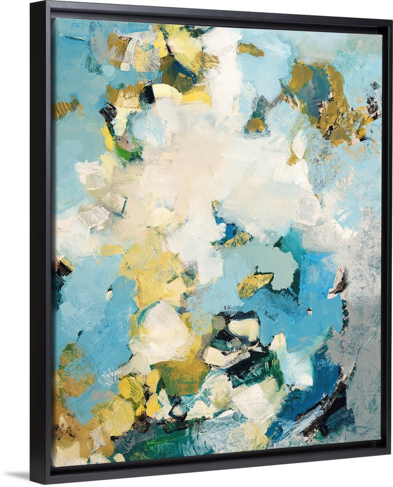 A contemporary abstract painting using a mixture of light tones to create a feeling of movement.