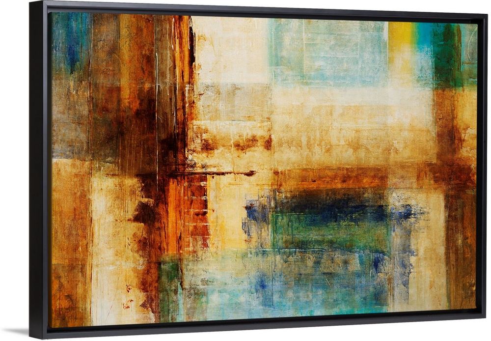 Abstract artwork that consists of blocks of color in different sizes running both horizontally and vertically on the print.