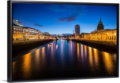 River Liffey at Night with the Custom House, Dublin, Ireland