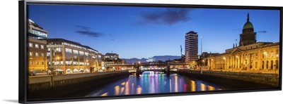 River Liffey at Night with the Custom House, Dublin, Ireland - Panoramic