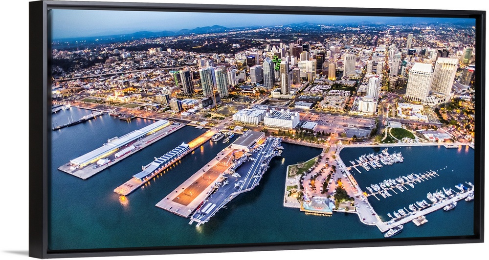 The harbor and skyscrapers of San Diego in the early evening, California.