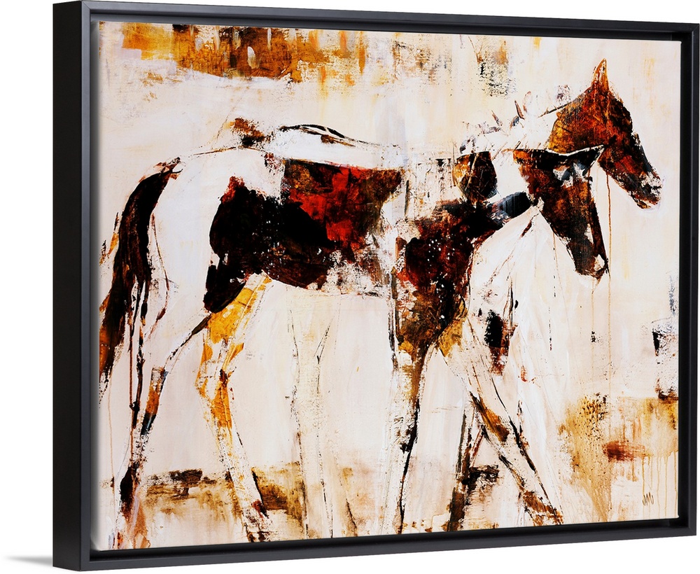 Earth-toned portrait of two horsed standing side by side.