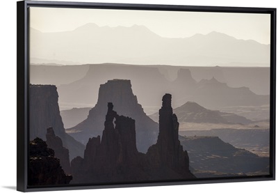 Silhouetted rock formations at dawn, Canyonlands National Park, Utah