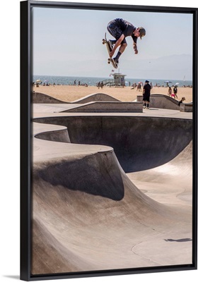 Skater In Mid-Air, Venice Seaside Skate Park, Venice Beach, Los Angeles