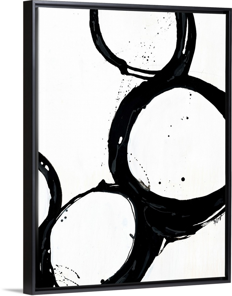 Giant monochromatic abstract art includes a set of four uneven and irregular circles positioned next to each other and cur...