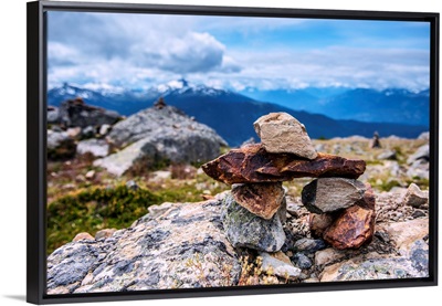 Stacked Stones Near High Note Trail On Whistler Mountain, British Columbia, Canada