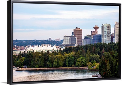 Stanley Park Seawall Path, Canada Place and Downtown Vancouver, British Columbia, Canada