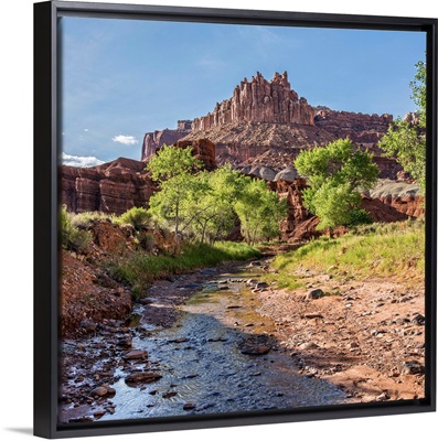 Stream in Front of The Castle Rock Formation at Capitol Reef National Park