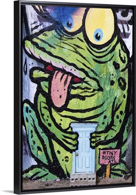 Street art of a frog with a miniature door in Krog Street Tunnel, Atlanta, Georgia
