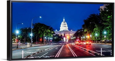 Streetview Of US Capitol Building At Night, Washington DC