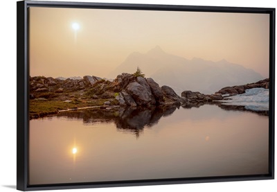 Sunrise Reflection In Pond Near Mount Shuksan, Mount Baker Wilderness, Washington
