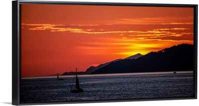 Sunset On Cypress Mountain With Sailboat, Vancouver, British Columbia, Canada