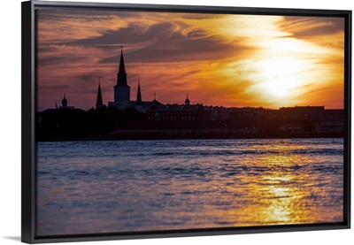 Sunset On Mississippi River In New Orleans, Louisiana