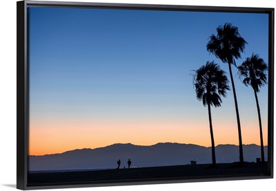 Sunset On Palm Trees And San Gabriel Mountains, Venice Beach, California