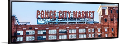 Tall neon letters on the roof of Ponce City Market in Atlanta, Georgia