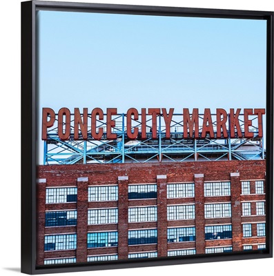 Tall neon letters on the roof of Ponce City Market in Atlanta, Georgia