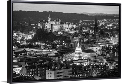 The City of Edinburgh and Edinburgh Castle, Scotland, UK - Black and White