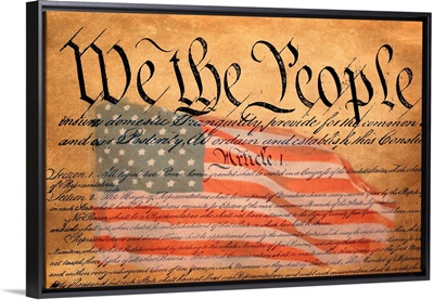 The Preamble To The United States Constitution With Flag