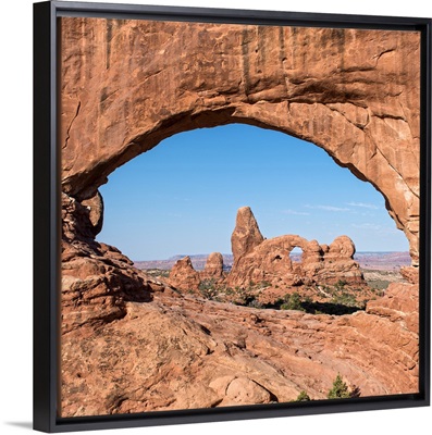 The Turret Arch seen through the North Window Arch, Arches National Park, Utah