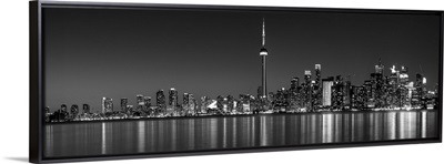 Toronto City Skyline with CN Tower, at Night, Black and White