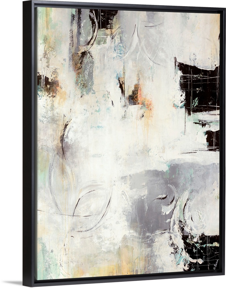 This vertical abstract painting is a variety of textures accentuated by areas dark paint smears in this abstract wall art.