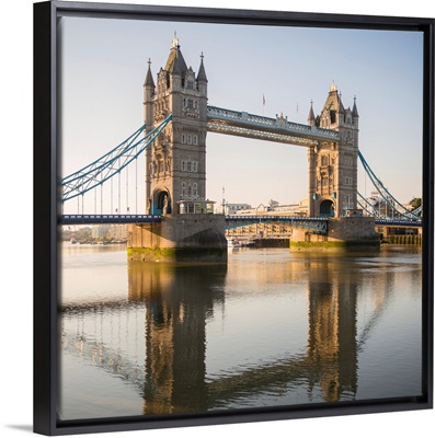 Tower Bridge Reflecting Into River Thames, London, England, UK - Square