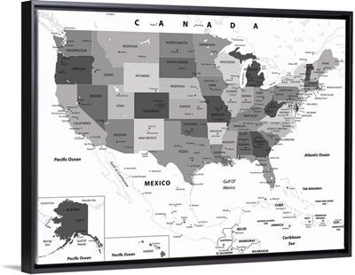 US Map - Black and White, Modern Text