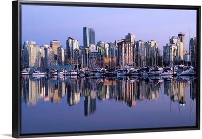 Vancouver, BC, Canada Skyline and Harbor Reflecting at Sunset
