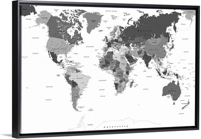 World Map - Black and White, Classic Text