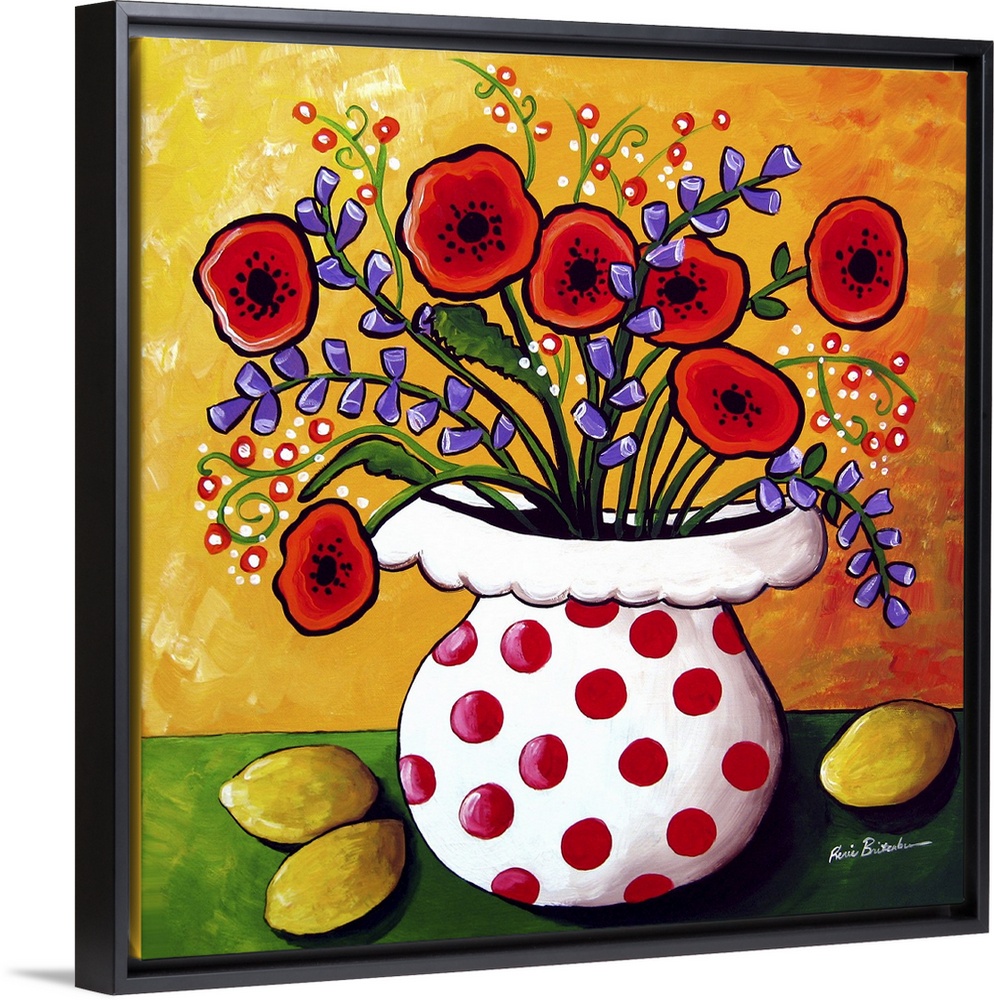 Fun, colorful floral with red Poppies and lemons.