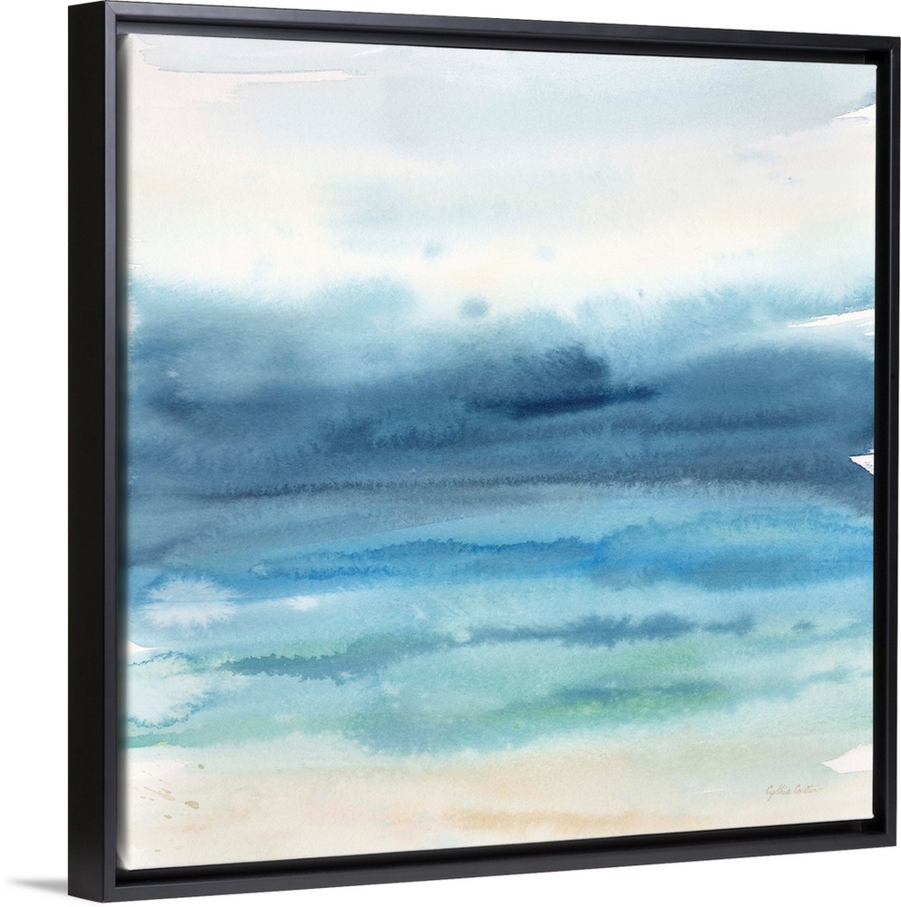 Contemporary abstract watercolor of horizontal strokes of paint fading into each other.