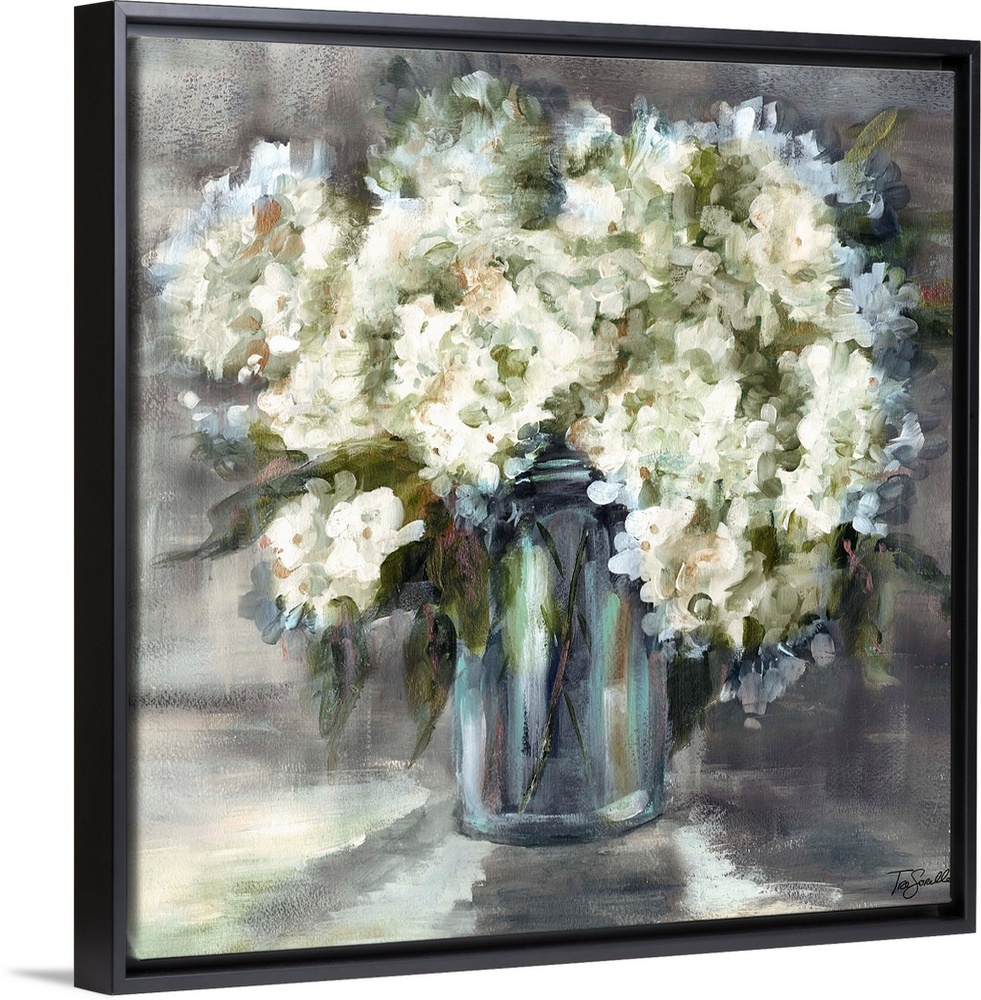 White and Taupe Hydrangeas Sill Life