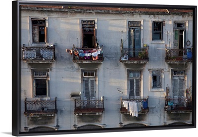 Balconies of a dilapidated apartment building, Havana Centro, Cuba
