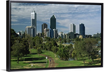 City skyline viewed over park, Perth, Western Australia, Australia, Pacific
