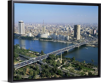 City skyline with the 6th October Bridge over the River Nile, Cairo, Egypt, Africa