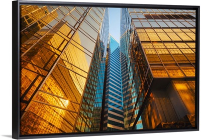Gateway Boulevard At Harbour With Golden Buildings At Sunset, Kowloon, Hong Kong, China