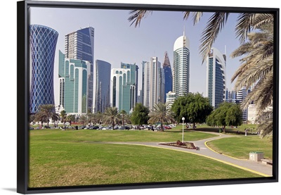 Modern skyline of the West Bay central financial district, Doha, Qatar, Middle East
