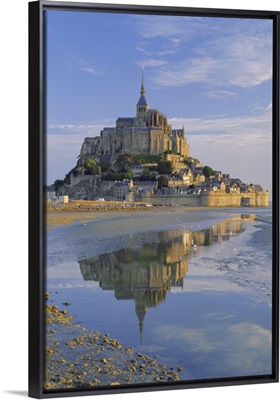 Mont St. Michel (Mont Saint-Michel) reflected in water, Manche, Normandy, France