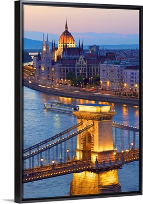 River Danube and Hungarian Parliament at dusk, Budapest, Hungary