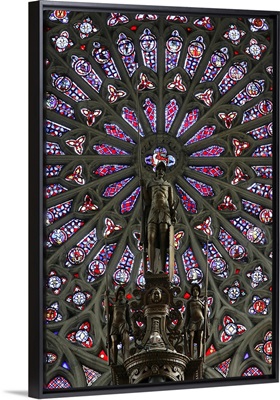 Rose window and statue of St. Maurice, St. Gatien Cathedral, Tours, France