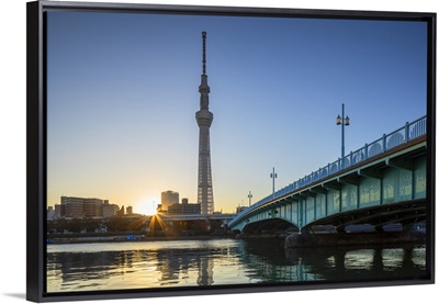 Skytree and Sumida River at dawn, Tokyo, Honshu, Japan, Asia