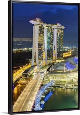 The Helix Bridge and Marina Bay Sands Singapore at night, Marina Bay, Singapore