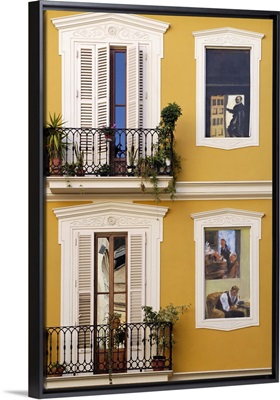 Trompe l'oeil paintings on facades, St. Nicolas Square, Valencia, Spain, Europe