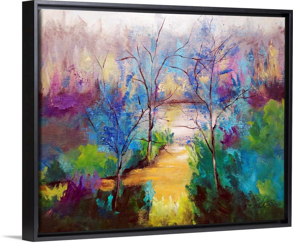 Large painting of a clearing in a forest.